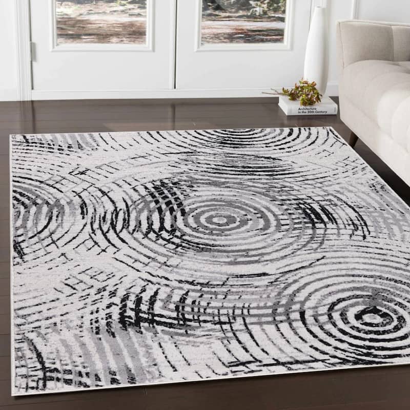 Dream Collection Abstract Circles Black and Grey Rug