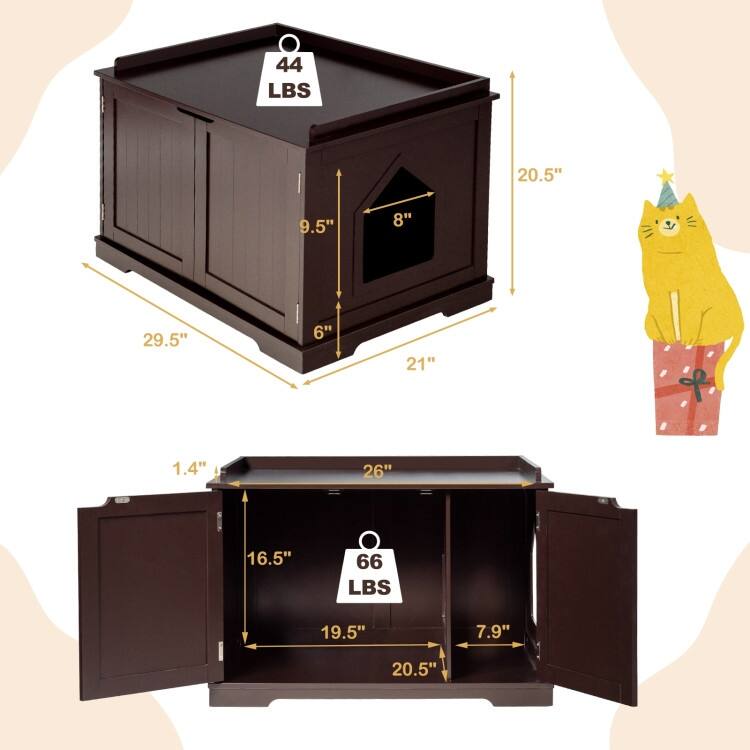 Multifunctional Cat House with Double Doors and Extra Countertop Space