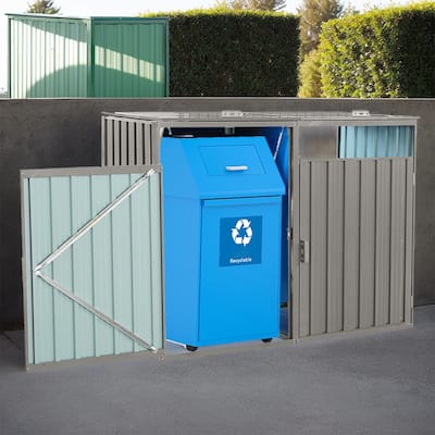 Outdoor Trash Can Storage, Storage Shed for 2 Trash cans and Tools - 62.99"W