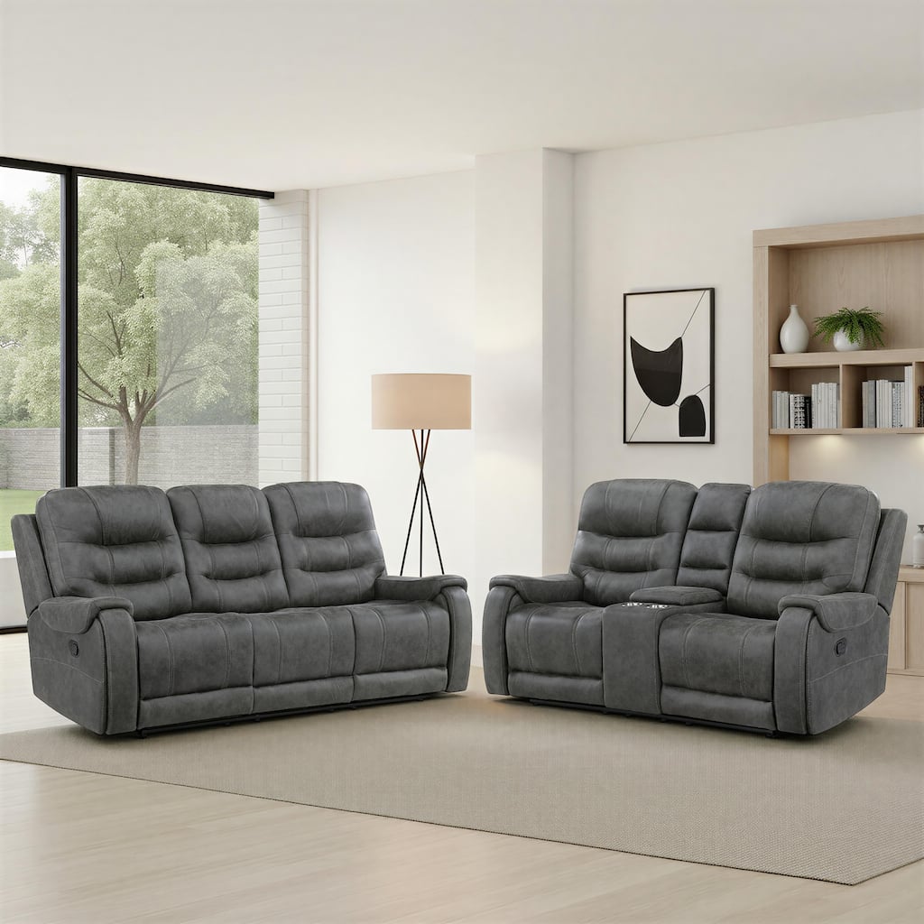 Fremont & Park Gerald 2-Piece Microfiber Manual Reclining Sofa Set - Tab Pull Motion