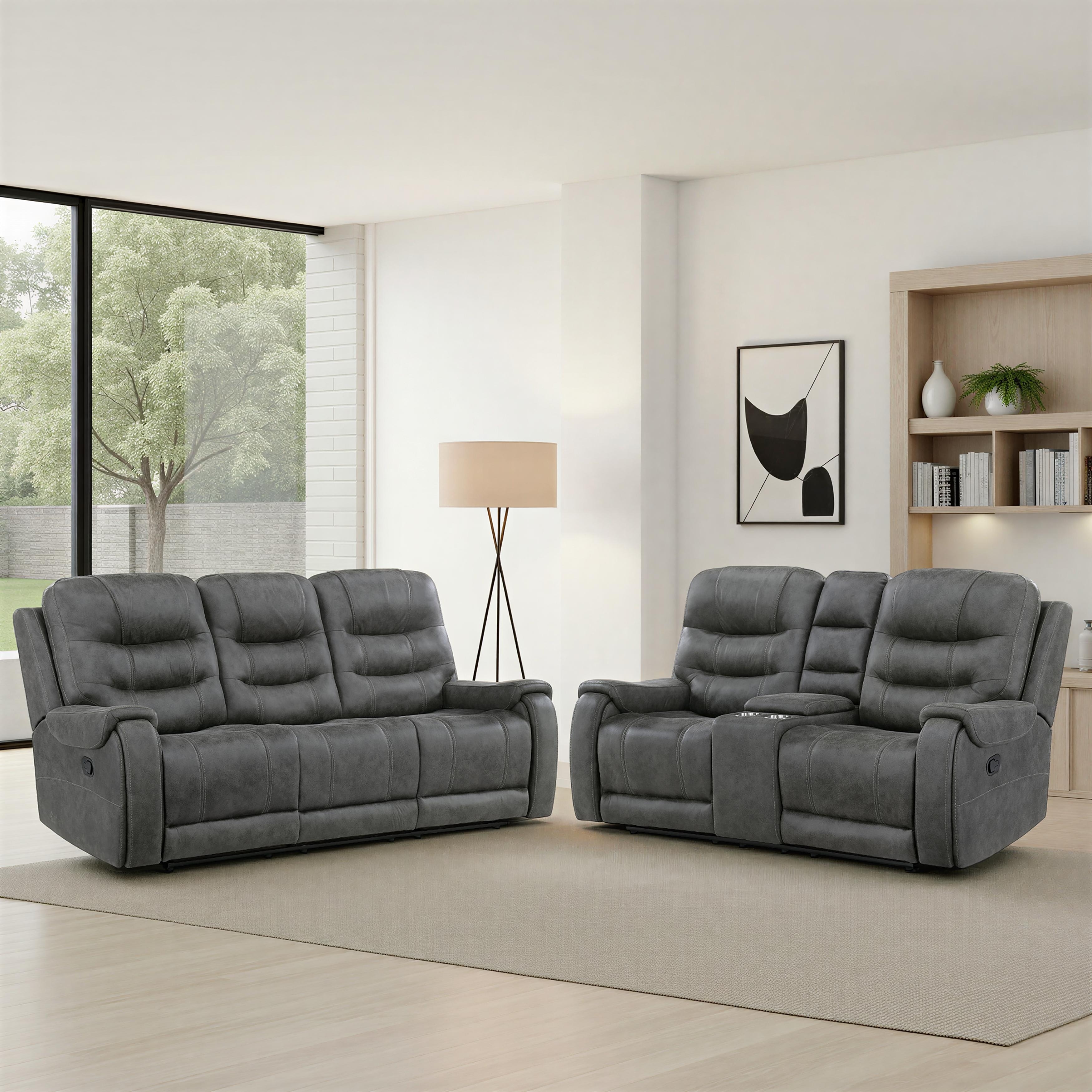 Fremont & Park Gerald 2-Piece Microfiber Manual Reclining Sofa Set - Tab Pull Motion