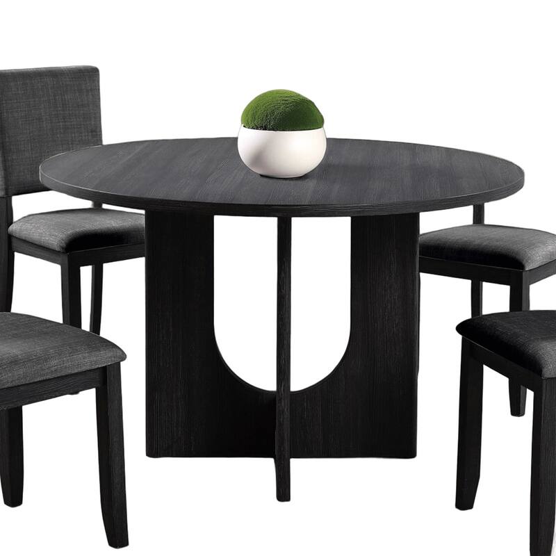 5pc Dining Set Kitchen Dinette Upholstered Fabric Chairs Round Table Pedestal Base Table 4x Side Chairs Dining Room