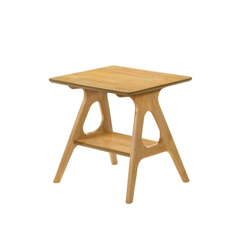 Roundhill Furniture Arona Mid-Century Modern Wood End Table with Shelf