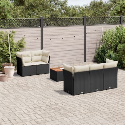 vidaXL Patio Sofa Set with Cushions Outdoor Furniture 6 Piece Poly Rattan - 21.7 x 21.7 x 14.6