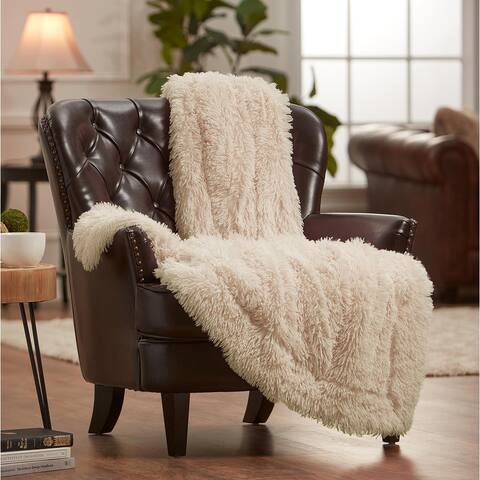 Chanasya Longfur Shaggy Faux Fur Throw Blanket With Reversible Sherpa