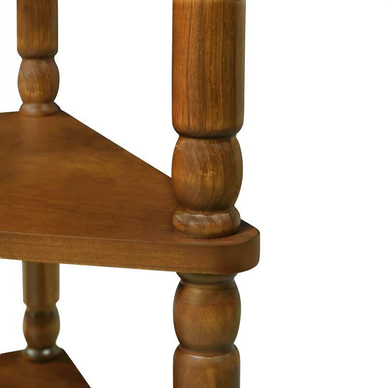 33.8" Small Truangle Corner Table, Solid Wood Corner Side Table with 2 Tier Shelves and Storage Drawer, Living Room Sofa Table