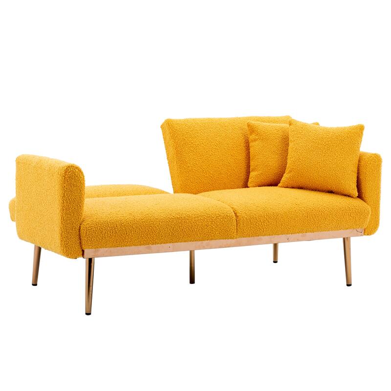 Modern Teddy Upholstered 2-Seater Sofa Bed with 7 Golden Metal Legs