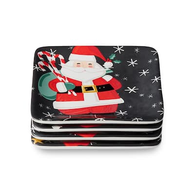 Certifed International Christmas Whimsy Santa Set of 4 Canape/Appetizer/Luncheon Plates 6" Assorted Designs - 6 L x 6 W x 0.75 H