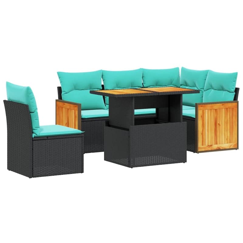 vidaXL Patio Sofa Set with Cushions Outdoor Furniture 6 Piece Poly Rattan