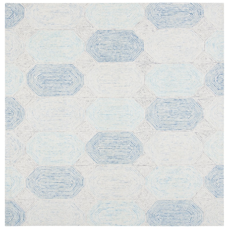 SAFAVIEH Handmade Abstract Cvetanka Modern Wool Rug - 6' Square - Ivory/Blue