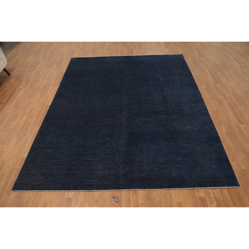 Hand Knotted Oriental 100% Wool Carpet Modern Solid Navy Blue & Blues Gabbeh Area Rug - 10' 0'' X 7' 11''