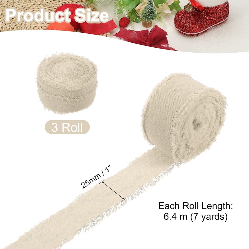 3Roll Cotton Handmade Fringe Ribbon 1"x21Yd Frayed Fringe Ribbons - 7Yd - Light Nude