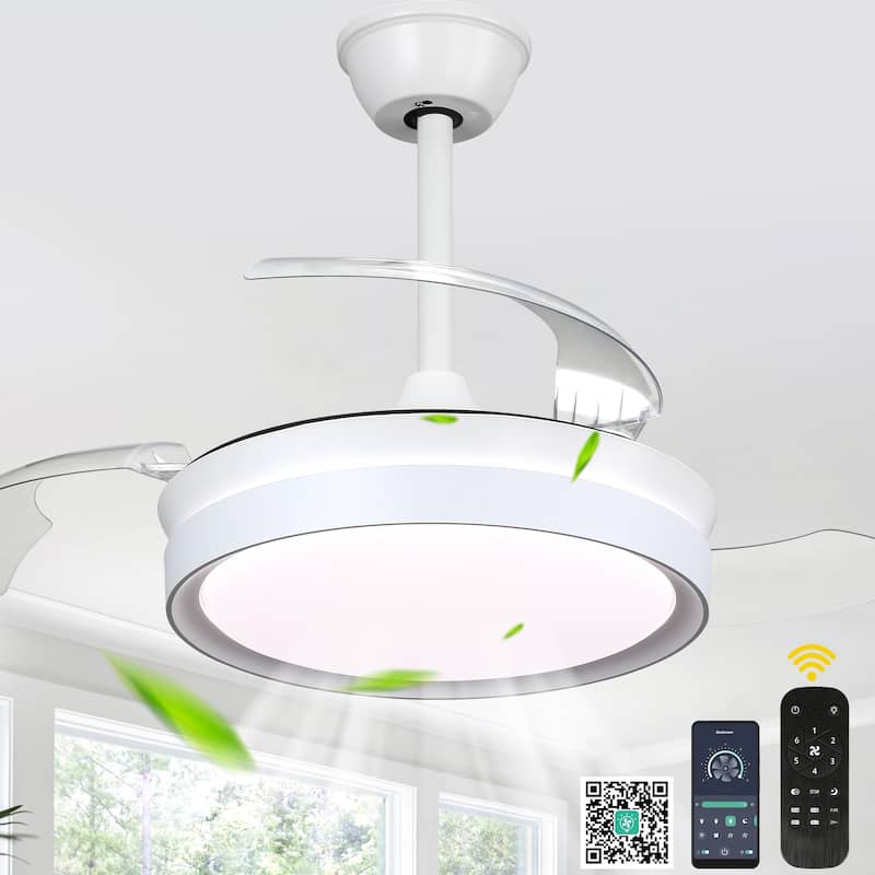 Oaks Aura Modern 36in. LED Light Memory Retractable Ceiling Fan with Light, 6-Speed,Dc Motor Technology, Remote Control - White