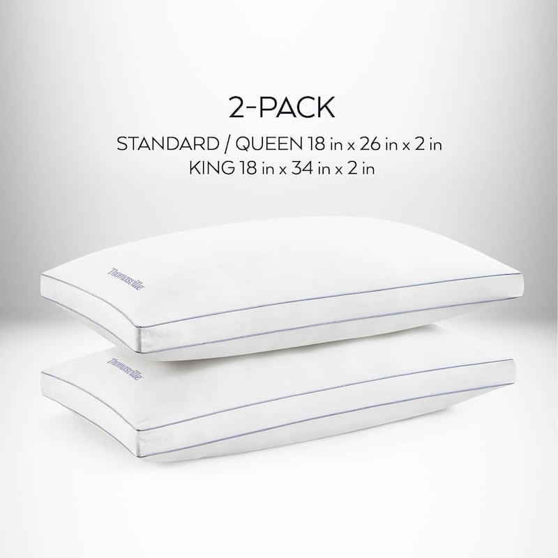 Thomasville 100% Cotton Herringbone Bed Pillow with Supportive Gusset for Side, Back and Stomach Sleepers, Set of 2