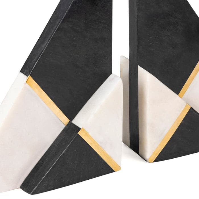 Kaavin Marble Bookends, Set of 2 - Black & White - 6.0" x 2.75" x 2.50"