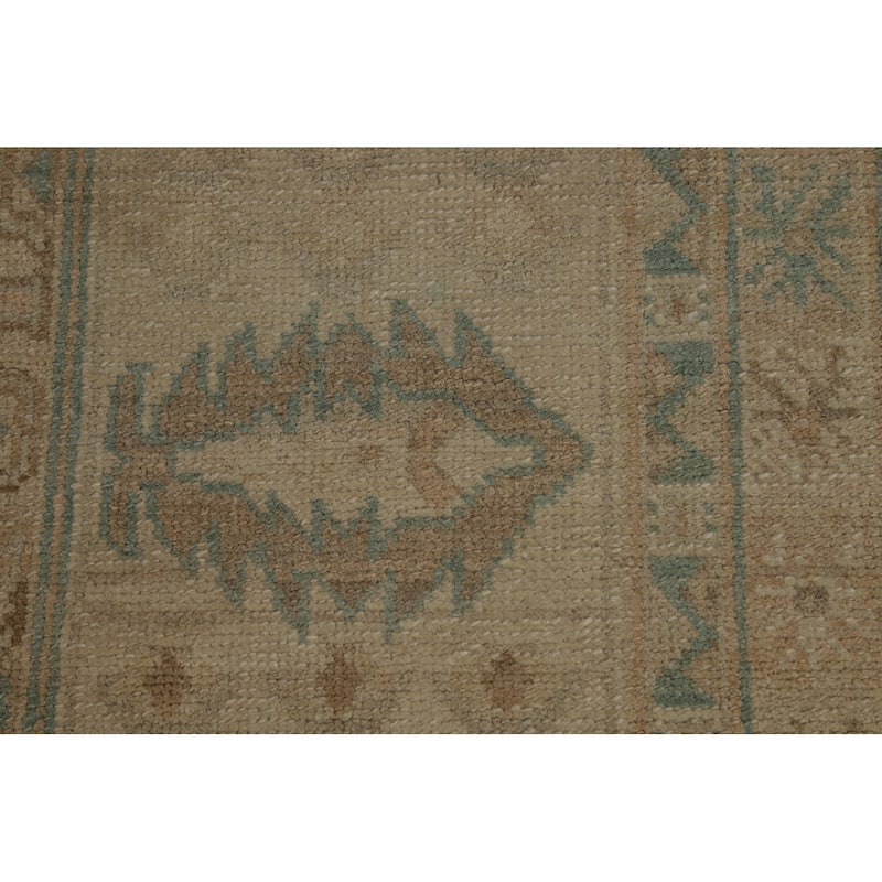 Vegetable Dye Oushak Turkish Area Rug Hand-Knotted Beige Wool Carpet - 9'0" x 12'7"