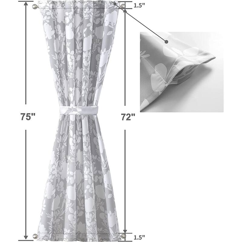 Porch & Den Nolana Floral Pattern Room Darkening French Door Curtain Panel