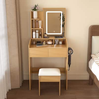 Vanity Dresser with Mirror and Stool Set Storage Drawers Luxury Furniture