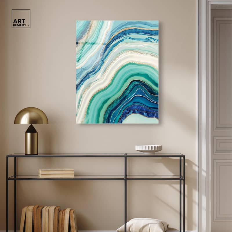 Blue Green Abstract Agate I Acrylic by Art Remedy, Ready to Hang