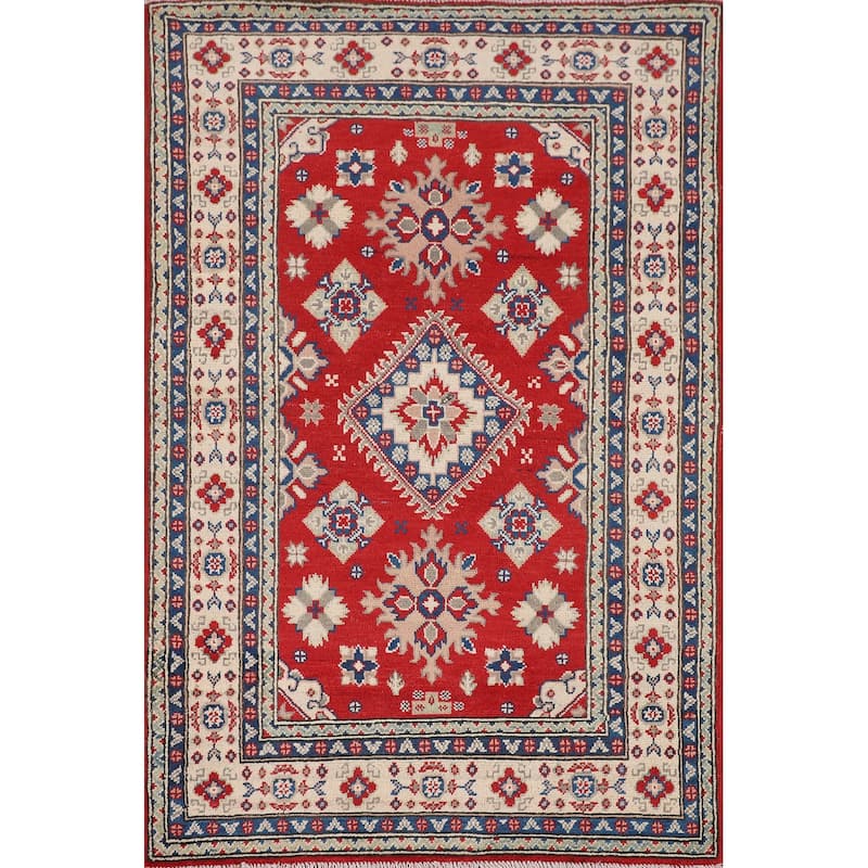 Red Kazak Accent Rug Hand-Knotted Foyer Wool Carpet - 3'3" x 5'3"