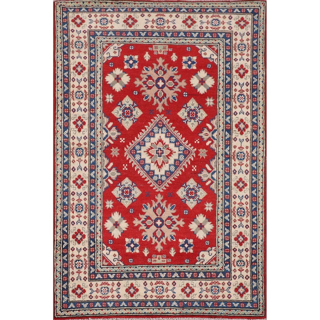 Red Kazak Accent Rug Hand-Knotted Foyer Wool Carpet - 3'3" x 5'3"