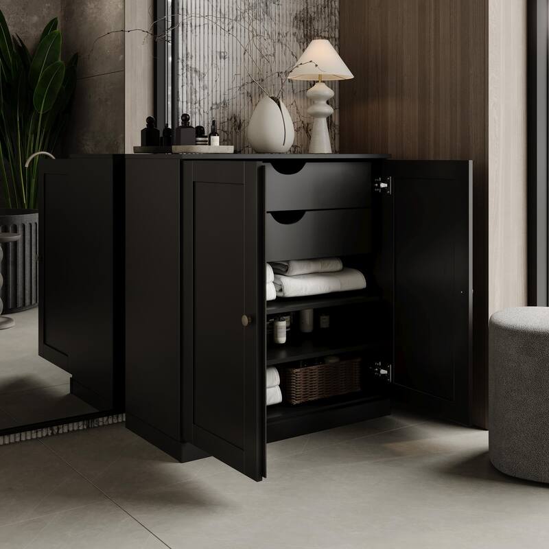 Palace Imports 100% Solid Wood 32" Bathroom Storage Cabinet with Shaker Doors, 2-Drawers and Adjustable Shelves - Black
