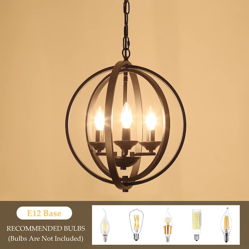 3-Light Farmhouse Globe Chandelier for Dining Room Kitchen Island