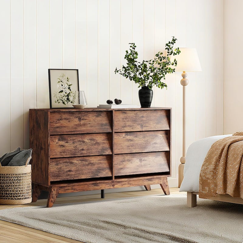 6 Drawer Dresser, Vintage Chest of Drawers with Bevel Design
