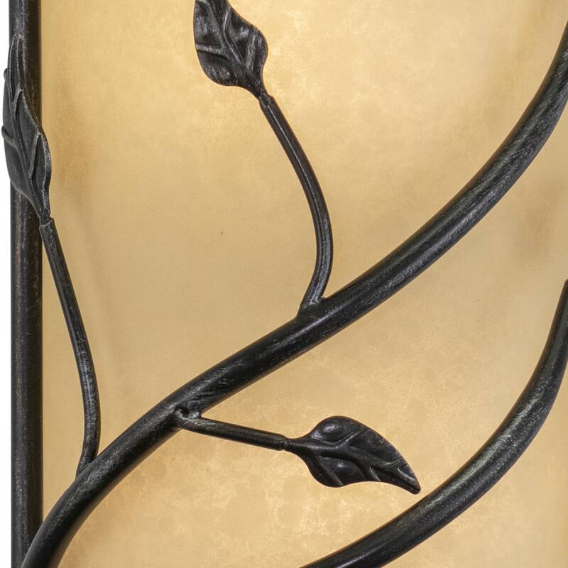 Vine 2 Light Black Rustic Flush Wall Sconce Amber Glass - 9.25-in W x 15-in H x 5-in D