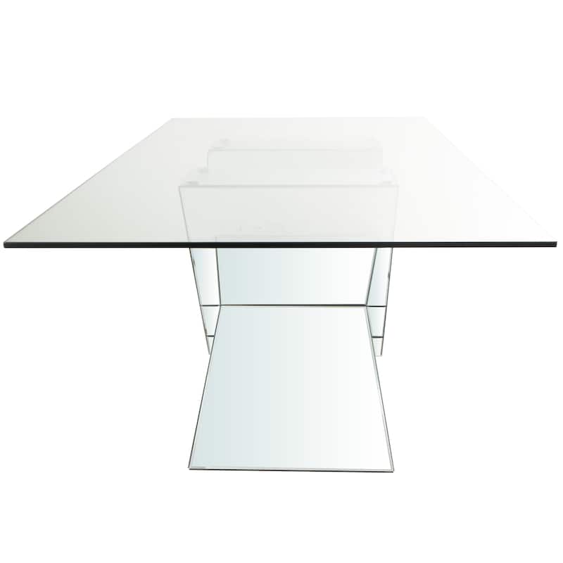 Silver Glass Dining Table with Silver X-Shaped Base