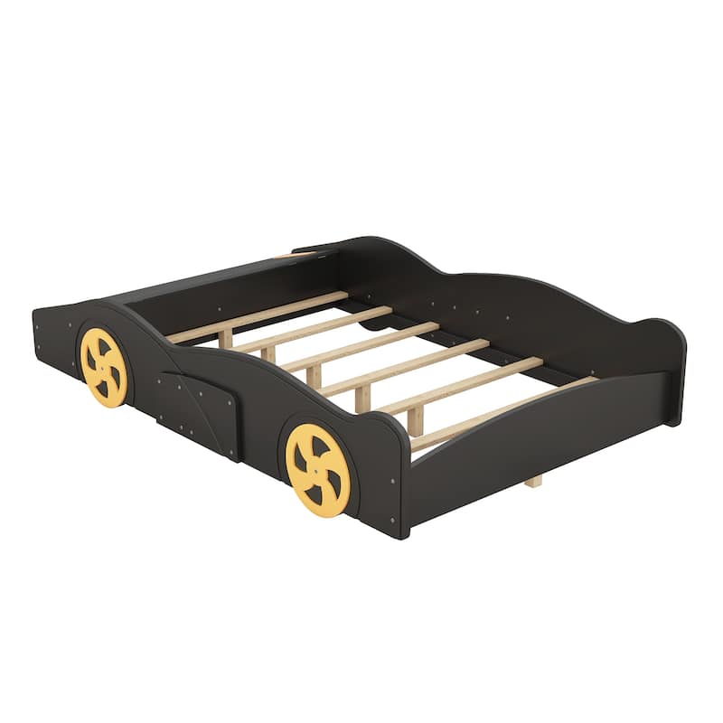 Twin/Full Size Race Car-Shaped Platform Bed with Wheels and Storage