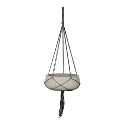 Last Chance Small Hanging Pot With Netting, Cement Grey
