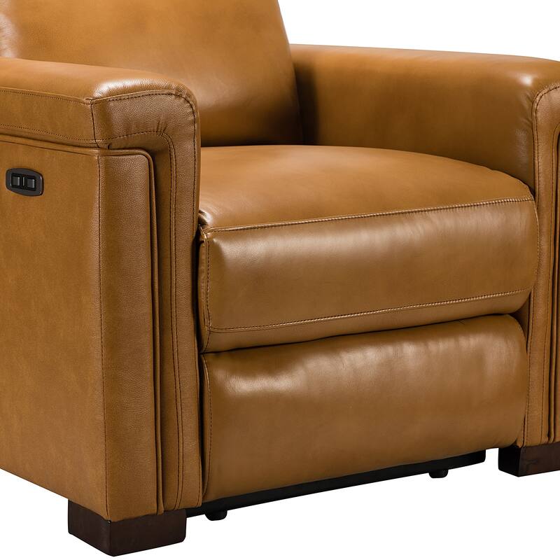 Alicia 34.65" Wide Contemporary Classic Genuine Leather Power Recliner With USB Port, Set of 2