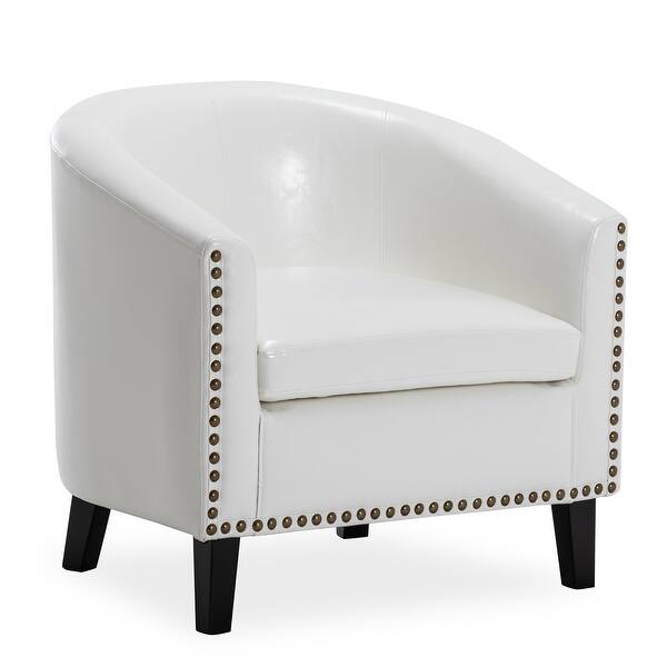 Belleze Nailhead Trim Upholstered Tub Barrel Chair Faux Leather White Standard On Sale Overstock 29549085