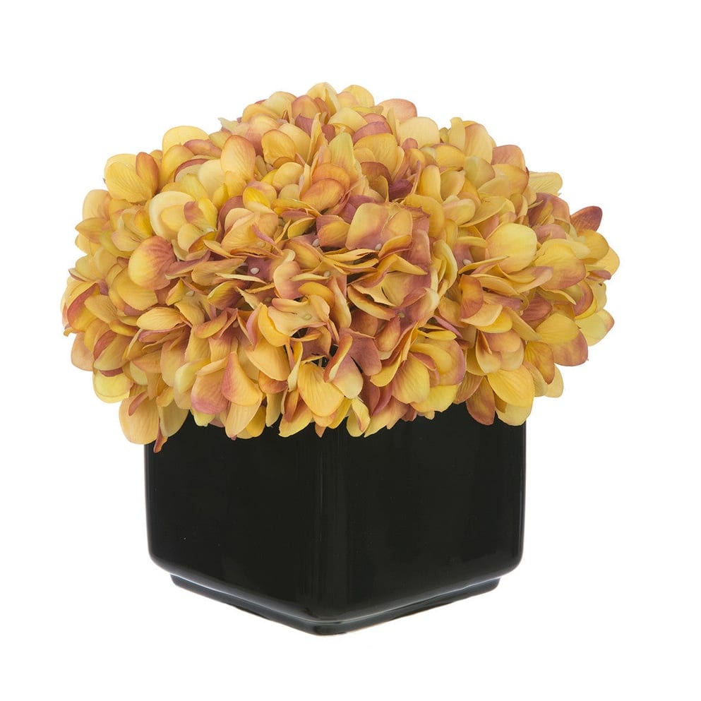 Faux Hydrangea in Small Black Cube Ceramic Vase