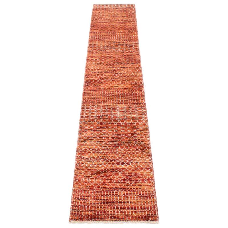 ECARPETGALLERY Hand-knotted Silk Shadow Red Viscose, Wool Rug - 2'0 x 12'1