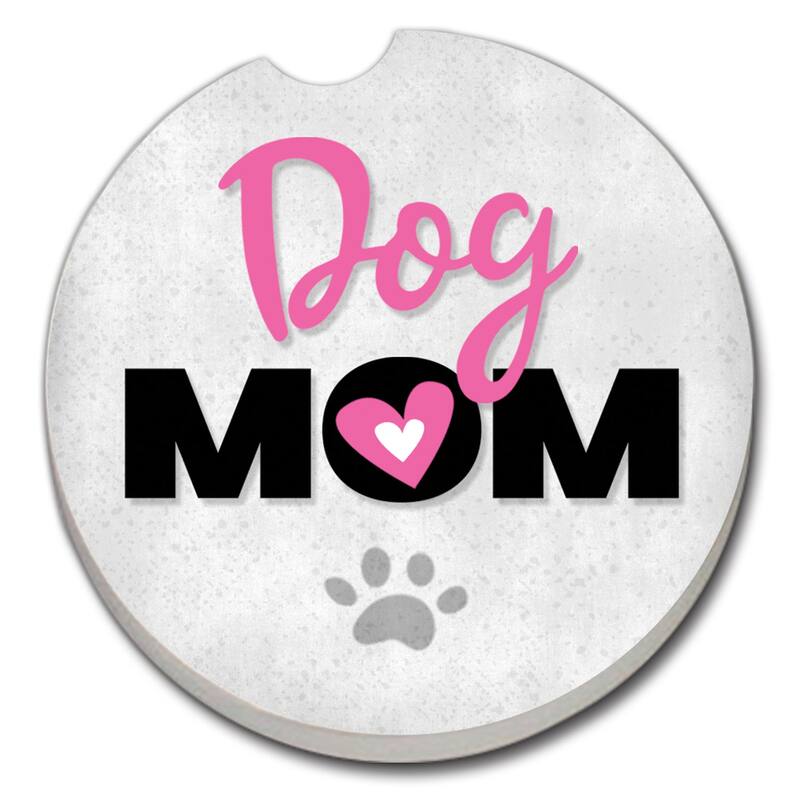 Counterart Absorbent Stoneware Car Coaster, Dog Mom, Set of 2 - 2.5
