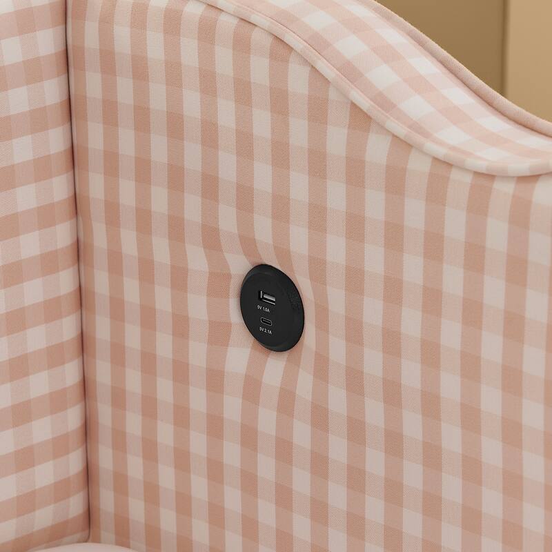 Twin Size Gingham Daybed Upholstered Sofa Bed with Trundle, Wave Shaped Armrest & Backrest, USB Port, No Box Spring Needed