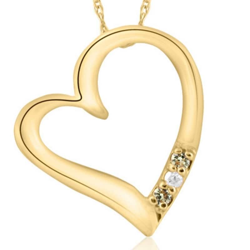 Diamond & Peridot Heart Pendant 3-Stone Yellow Gold with 18" Chain