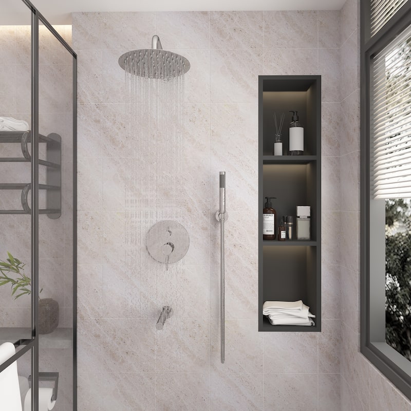 Clihome 10" Wall Rainfall 3 Way Round Shower System With Swivel Bathtub Spout