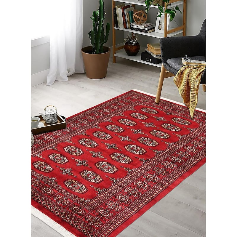 Rustic Bokhara Leticia Red Beige Hand Knotted Rug - 4'1'' x 6'2''