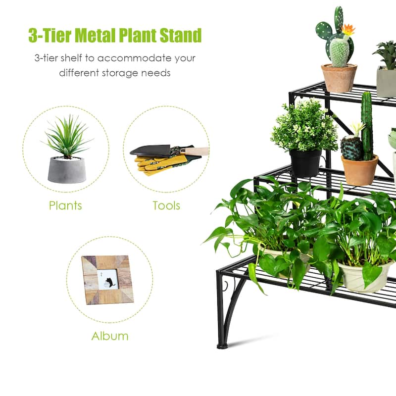 Costway Plant Rack 3-Tier Metal Plant Stand Garden Shelf Stair Style - 24''x 24.5'' x 27''