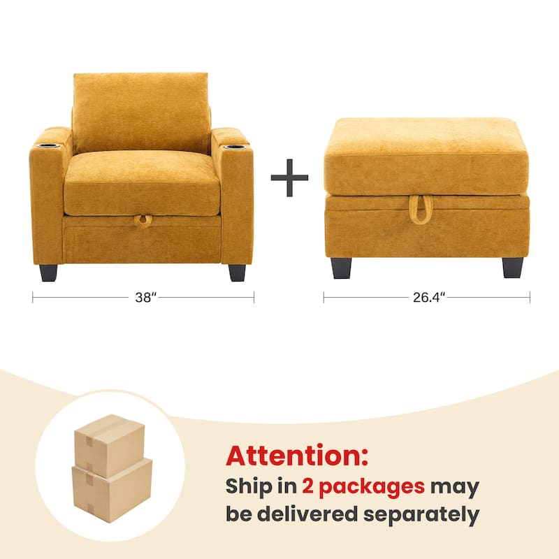 Chenille Sectional Sofa, Hidden Storage & Modular Design