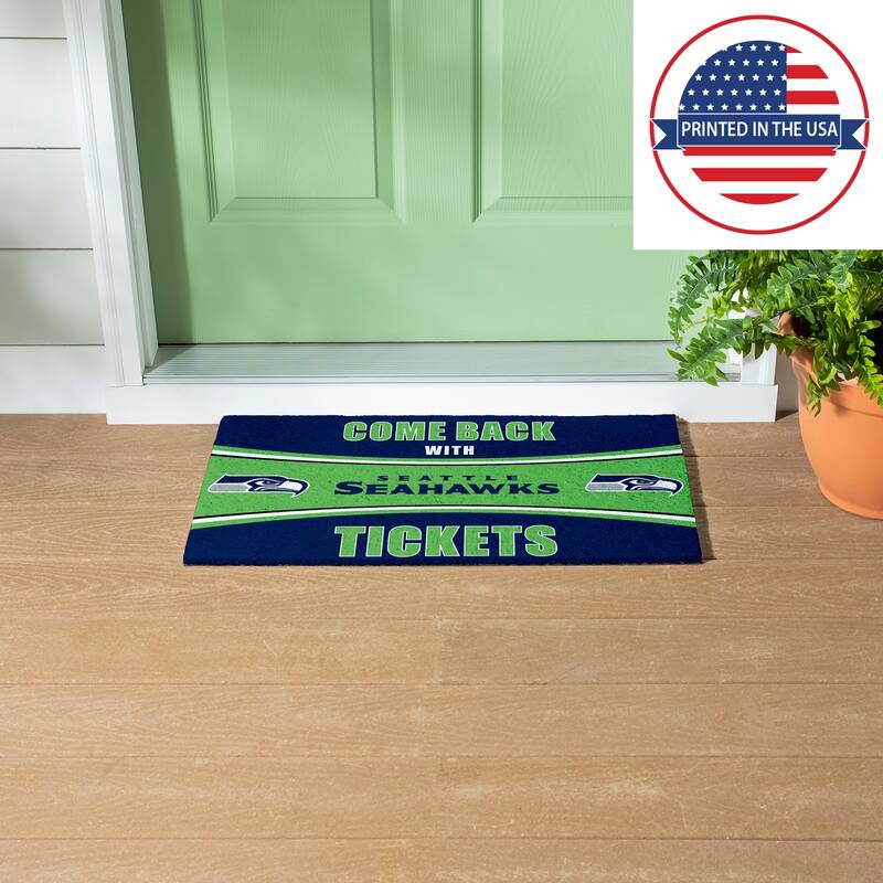 Seattle Seahawks 28 in. x 16 in. PVC "Come Back With Tickets" Trapper Door Mat