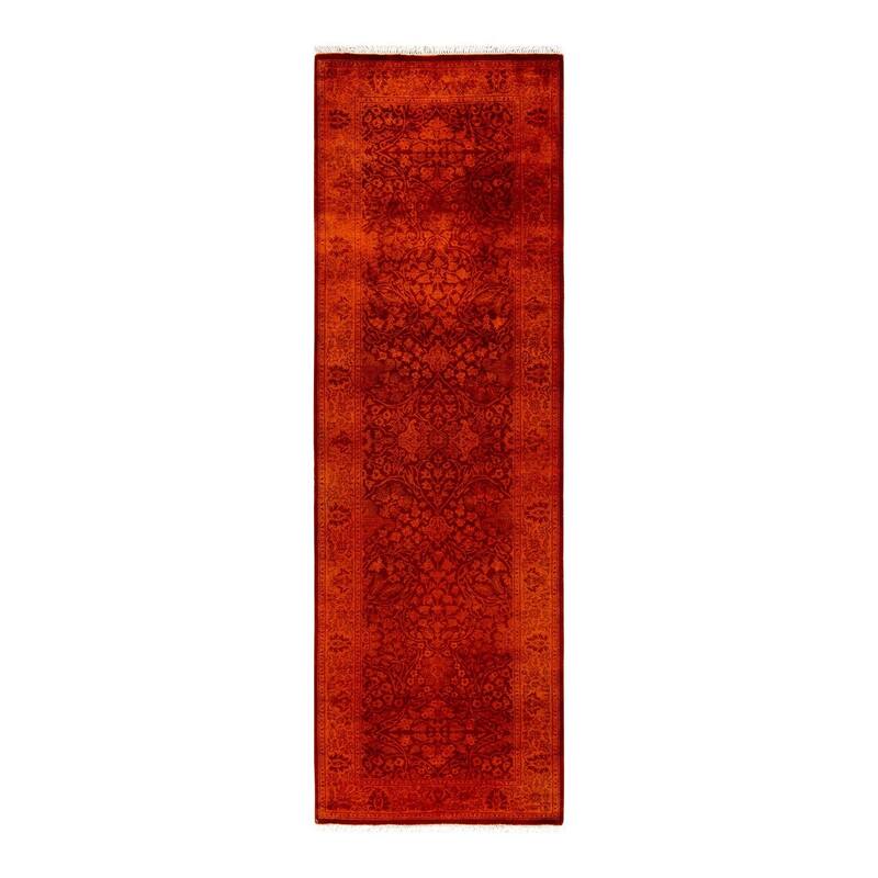 Overton Hand Knotted Wool Vintage Inspired Modern Contemporary Overdyed Orange Runner Rug - 2' 8" x 8' 3"