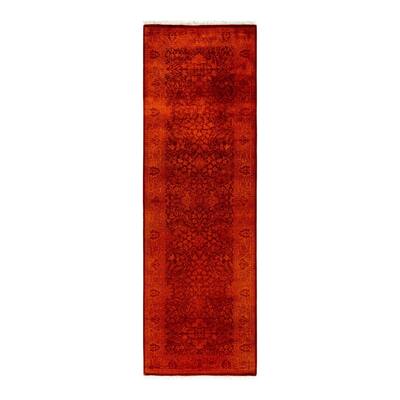 Overton Hand Knotted Wool Vintage Inspired Modern Contemporary Overdyed Orange Runner Rug - 2' 8" x 8' 3"