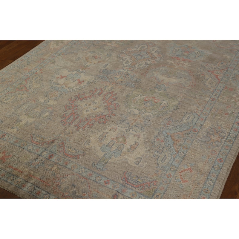 Hand Knotted Oriental 100% Wool Carpet Transitional All-Over Beige & Ivories Oushak Area Rug - 9' 3'' X 6' 2''