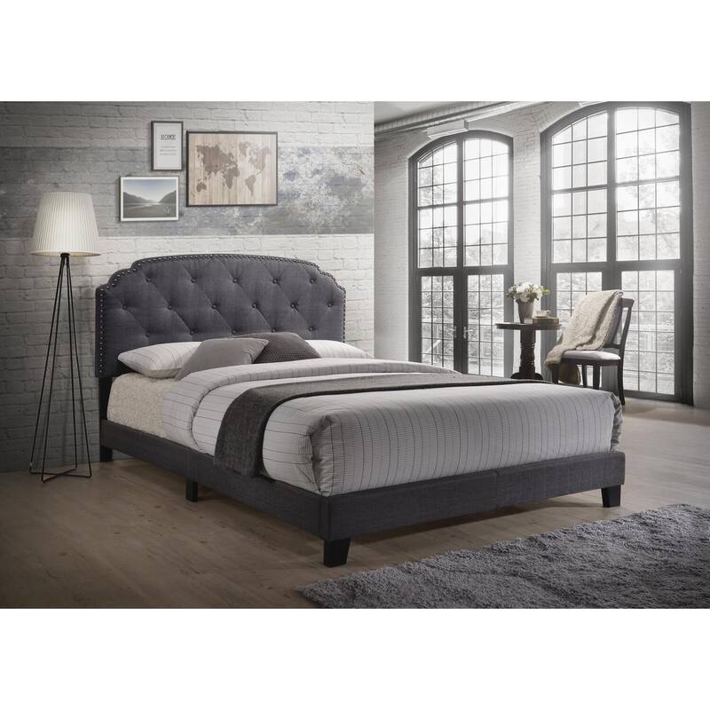 Queen Bed Platform Bed Gray Fabric French Country Style Bedroom Furniture
