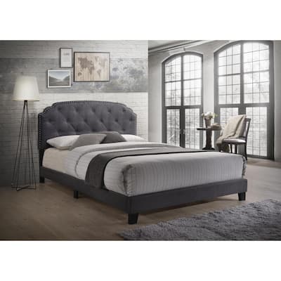 Queen Bed Platform Bed Gray Fabric French Country Style Bedroom Furniture