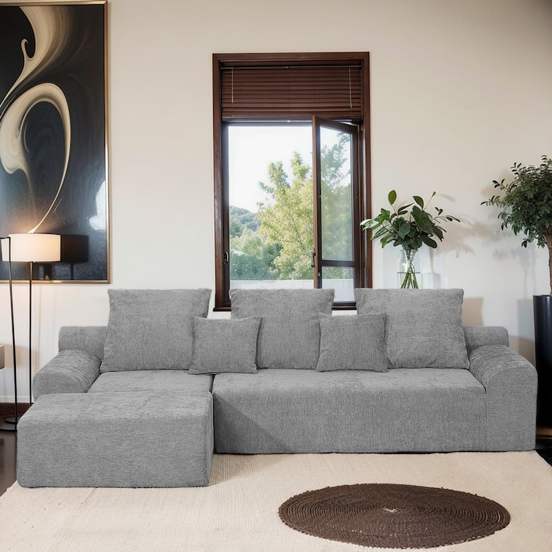 111.2" Modern Modular Velvet L-shaped Sectional Sofa with Adjustable Configurations - Grey